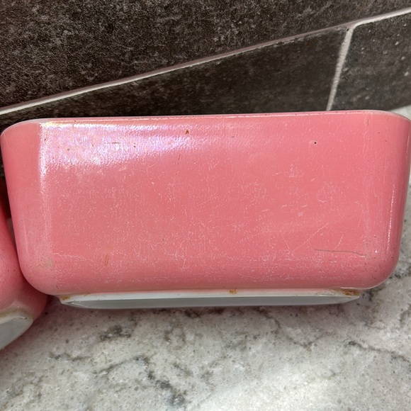 2 Vintage Pyrex Flamingo Pink Refrigerator Dishes #502 - Picture 6 of 13
